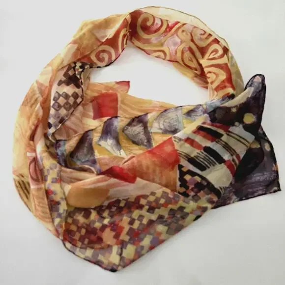 Vintage Past Times 100% Silk Chiffon Scarf Geometric Op Art Print, 15" x 58" - Picture 2 of 9